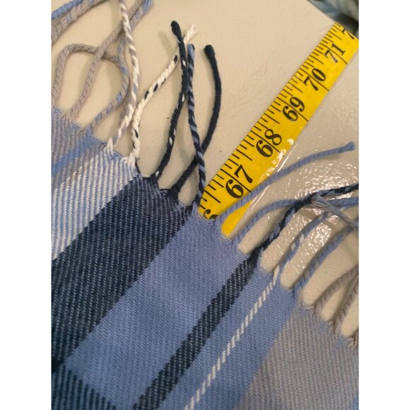 100% Cashmere Scarf Hand Tailored Blue & Gray Plaid 66" x 12" - Picture 4 of 5